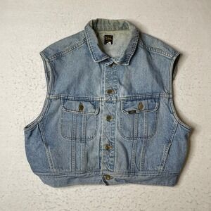 Vintage Lee Denim Vest Light Wash Sleeveless Button Up Large Made in Canada